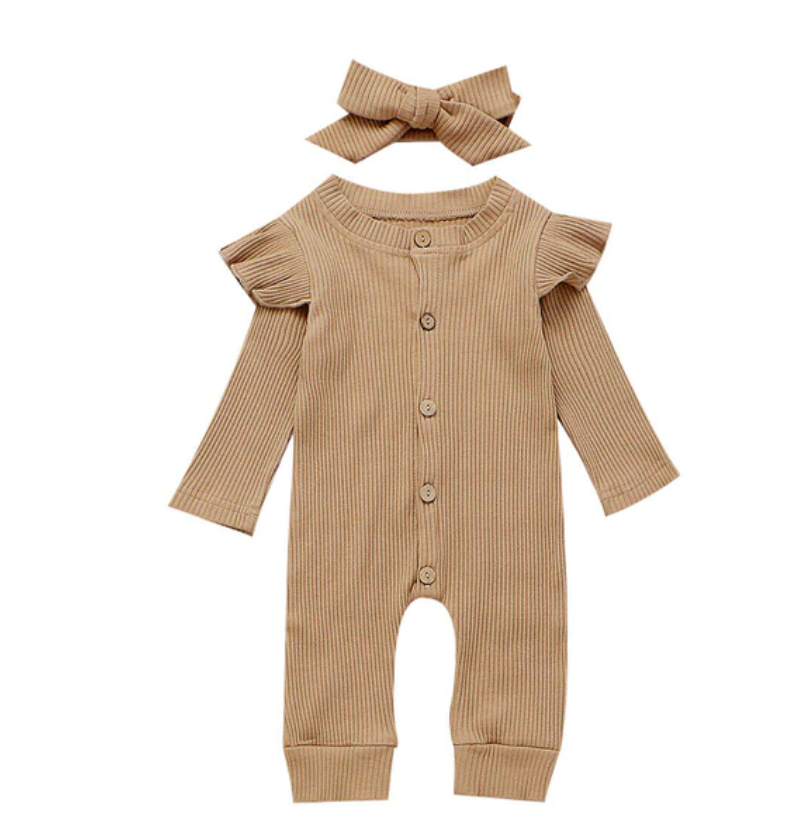 Grace Frill Jumpsuit with Headband - Tan