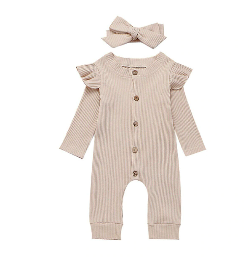 Grace Frill Jumpsuit with Headband - Beige