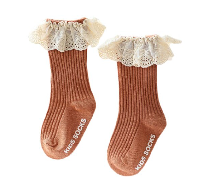 Frill Ribbed Socks - Apricot