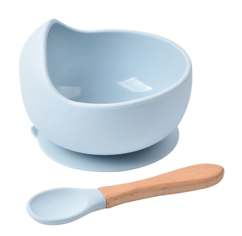 Weaning Bowl and Spoon Set - Baby Blue