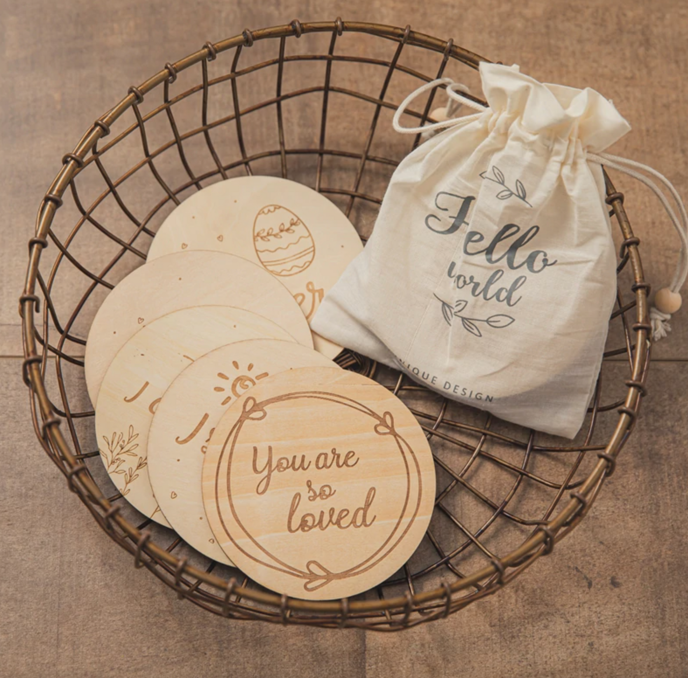 5 Piece Wooden Hello World Plaque Set