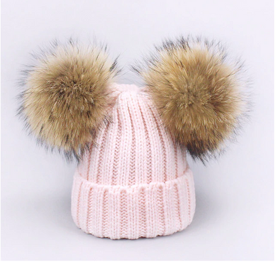 Fur Double Pom Pom Hat - Child
