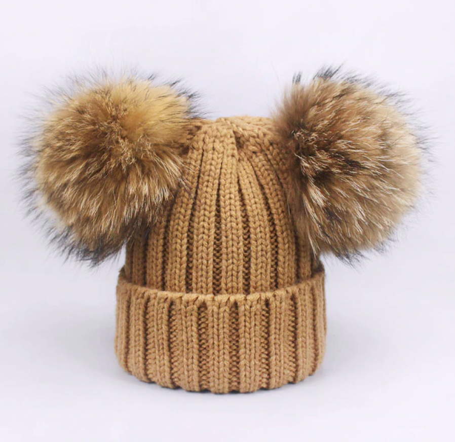 Fur Double Pom Pom Hat - Child