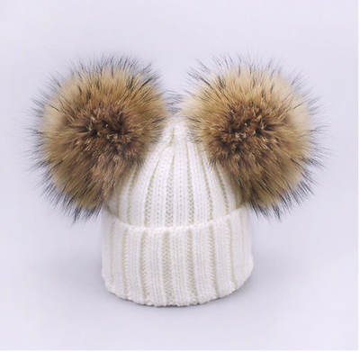 Fur Double Pom Pom Hat - Child