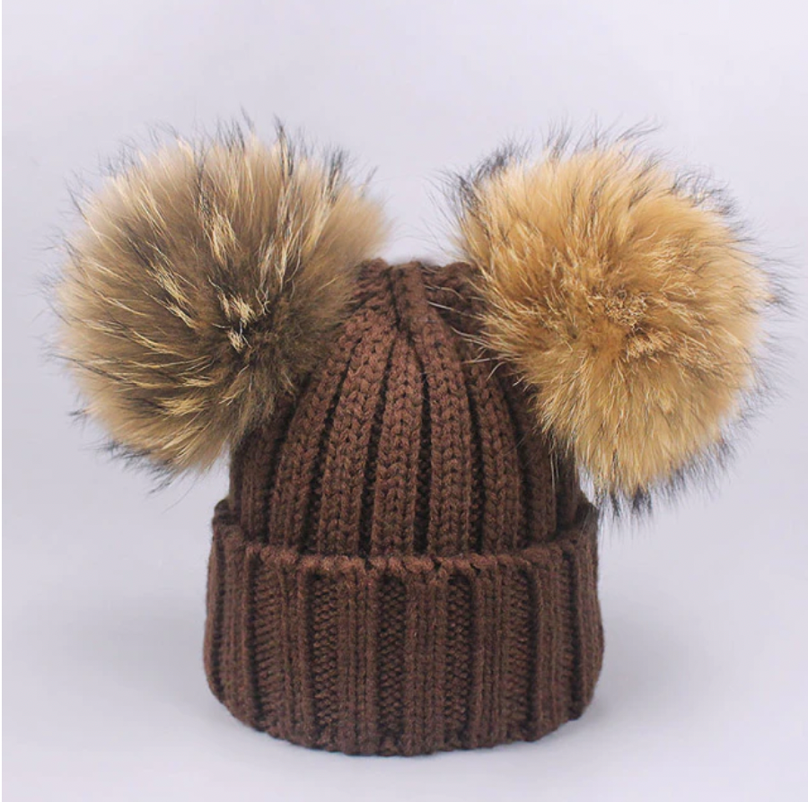 Fur Double Pom Pom Hat - Child