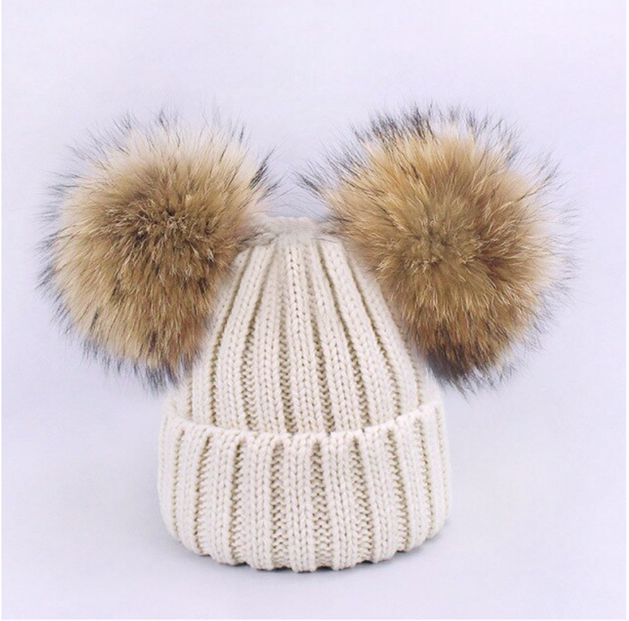 Fur Double Pom Pom Hat - Child