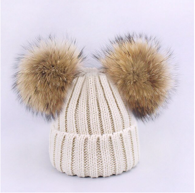Fur Double Pom Pom Hat - Child