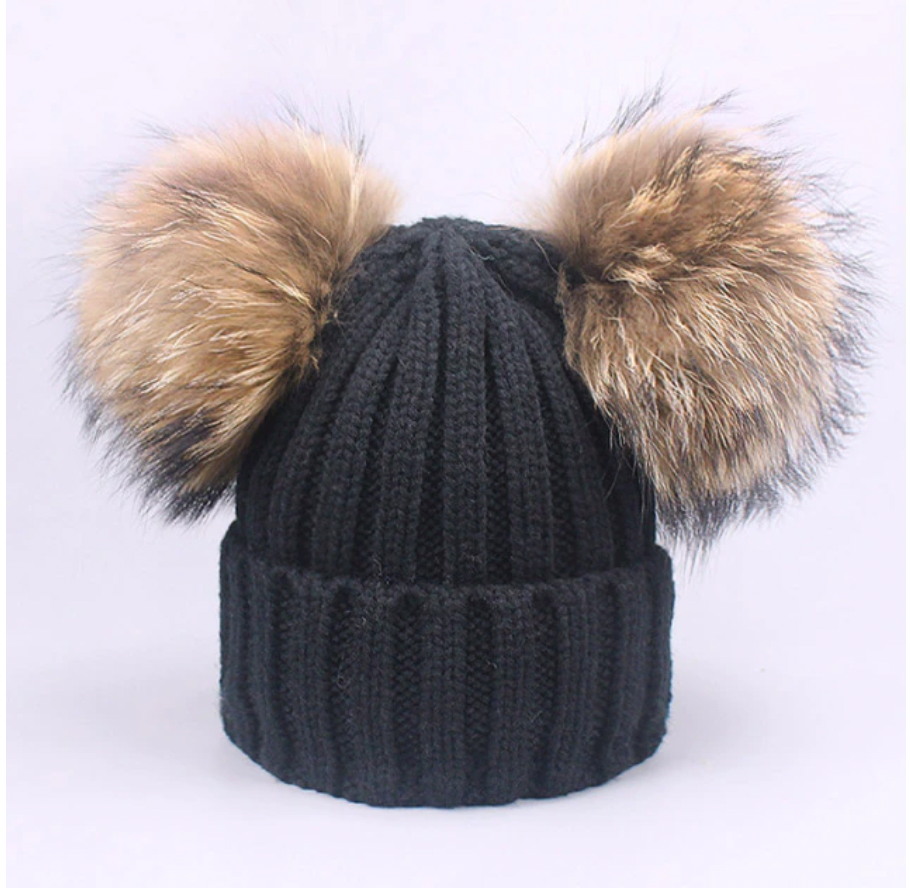 Fur Double Pom Pom Hat - Child