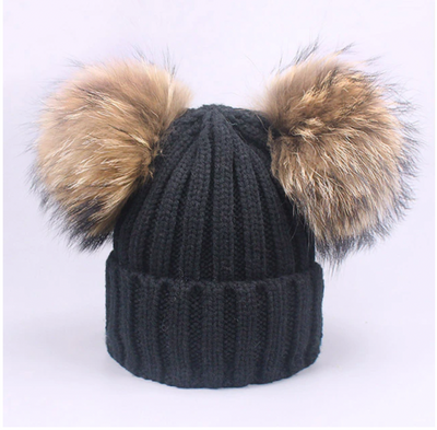 Fur Double Pom Pom Hat - Child