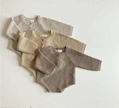 Knitted Romper and Pom Pom Hat - Mocha