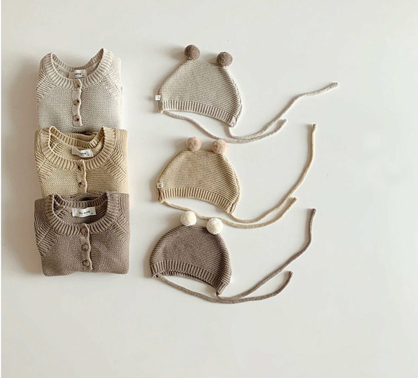 Knitted Romper and Pom Pom Hat - Mocha