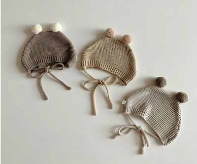 Knitted Romper and Pom Pom Hat - Caramel