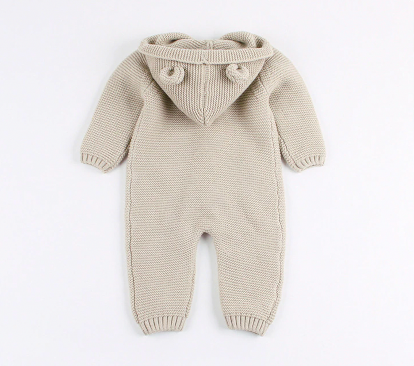Knitted Hooded Jumpsuit - Beige