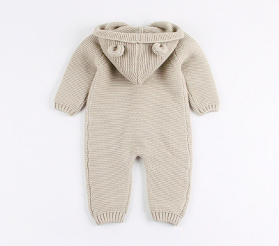 Knitted Hooded Jumpsuit - Beige