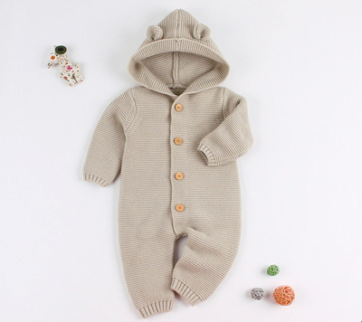 Knitted Hooded Jumpsuit - Beige