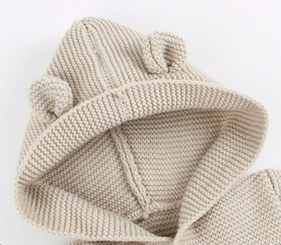 Knitted Hooded Jumpsuit - Beige