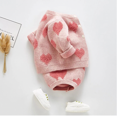 Knitted Heart Cardigan Co-ord - Pink