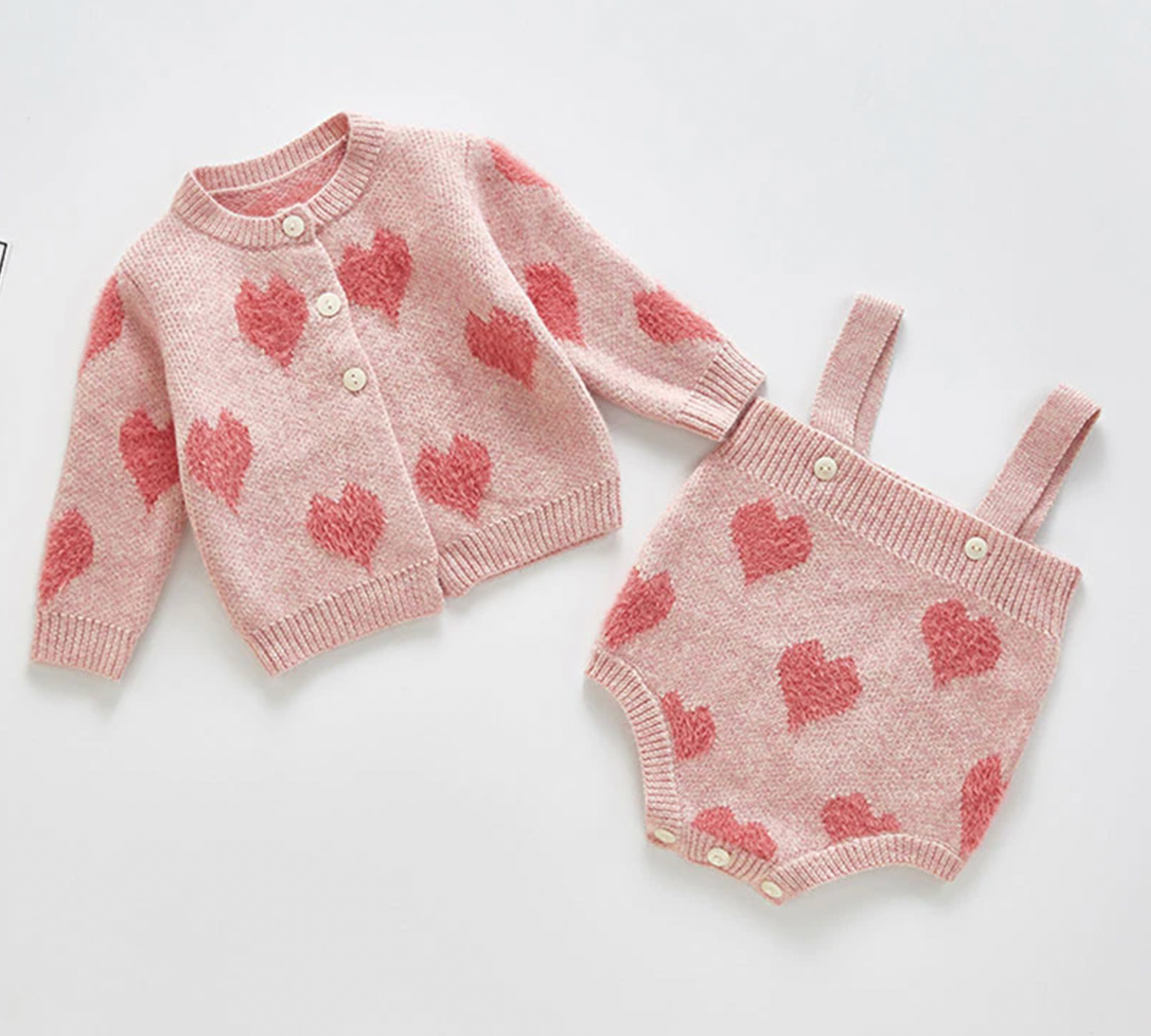 Knitted Heart Cardigan Co-ord - Pink