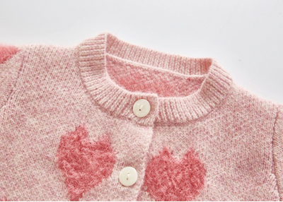 Knitted Heart Cardigan Co-ord - Pink