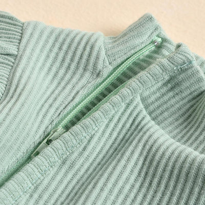 Frill Ribbed Thick Cotton Jumpsuit - Sage Green