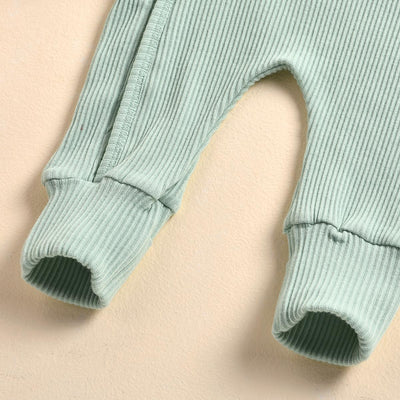 Frill Ribbed Thick Cotton Jumpsuit - Sage Green