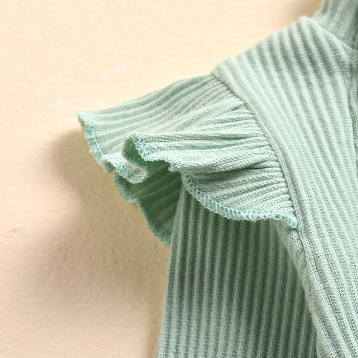 Frill Ribbed Thick Cotton Jumpsuit - Sage Green