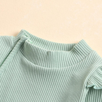 Frill Ribbed Thick Cotton Jumpsuit - Sage Green