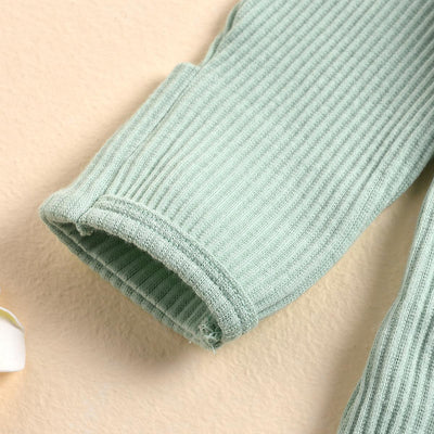 Frill Ribbed Thick Cotton Jumpsuit - Sage Green