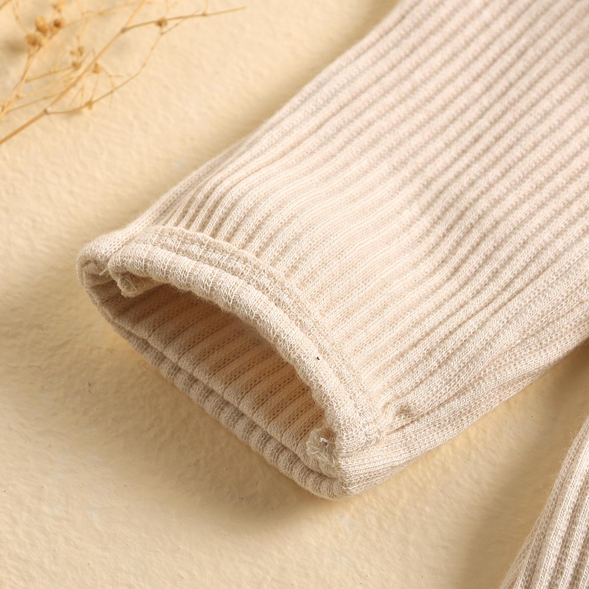 Frill Ribbed Thick Cotton Jumpsuit - Beige