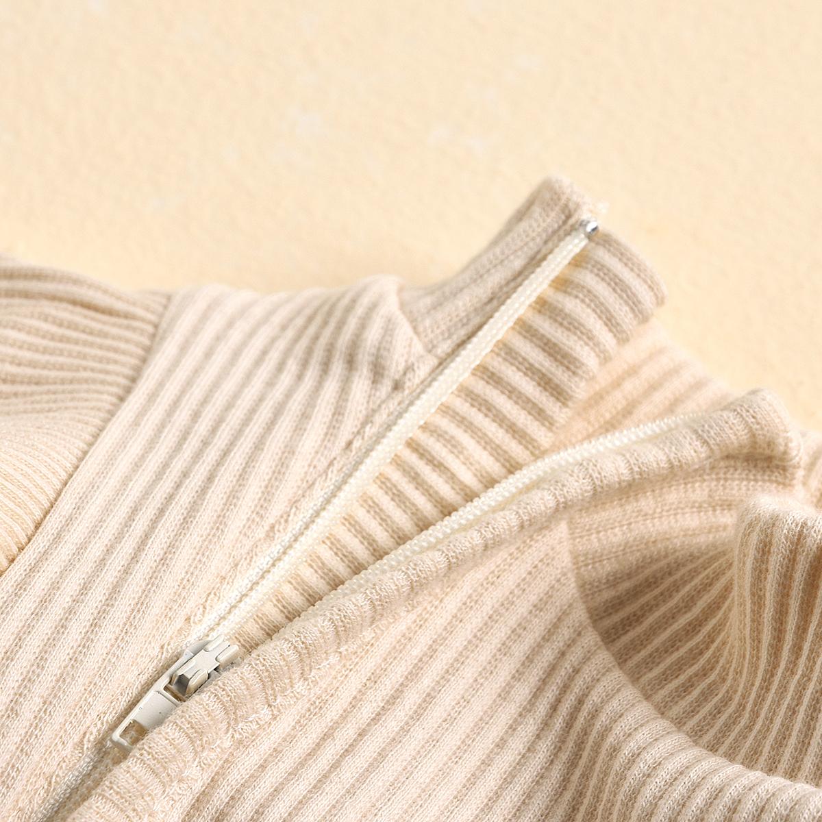 Frill Ribbed Thick Cotton Jumpsuit - Beige