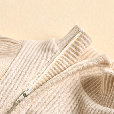 Frill Ribbed Thick Cotton Jumpsuit - Beige