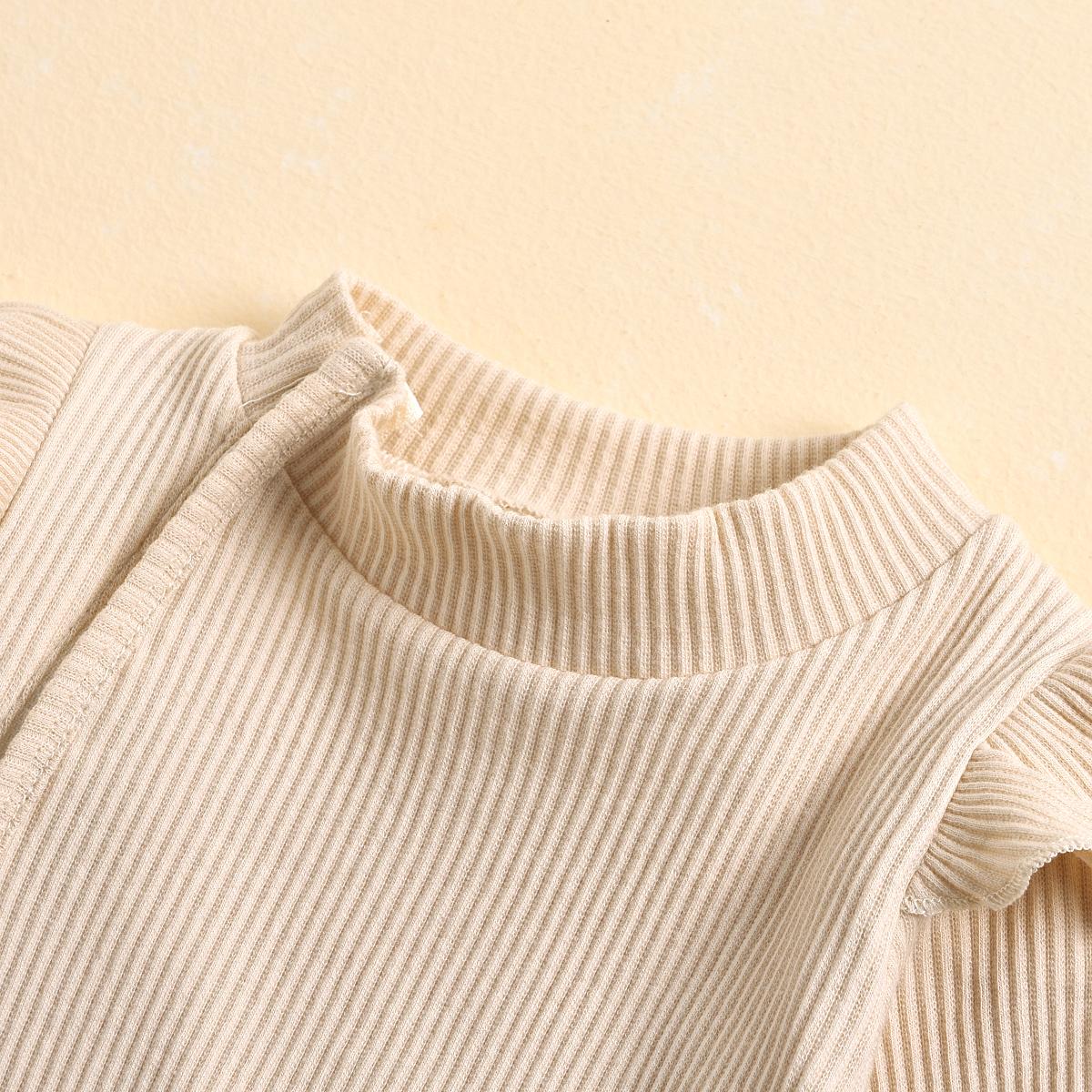 Frill Ribbed Thick Cotton Jumpsuit - Beige