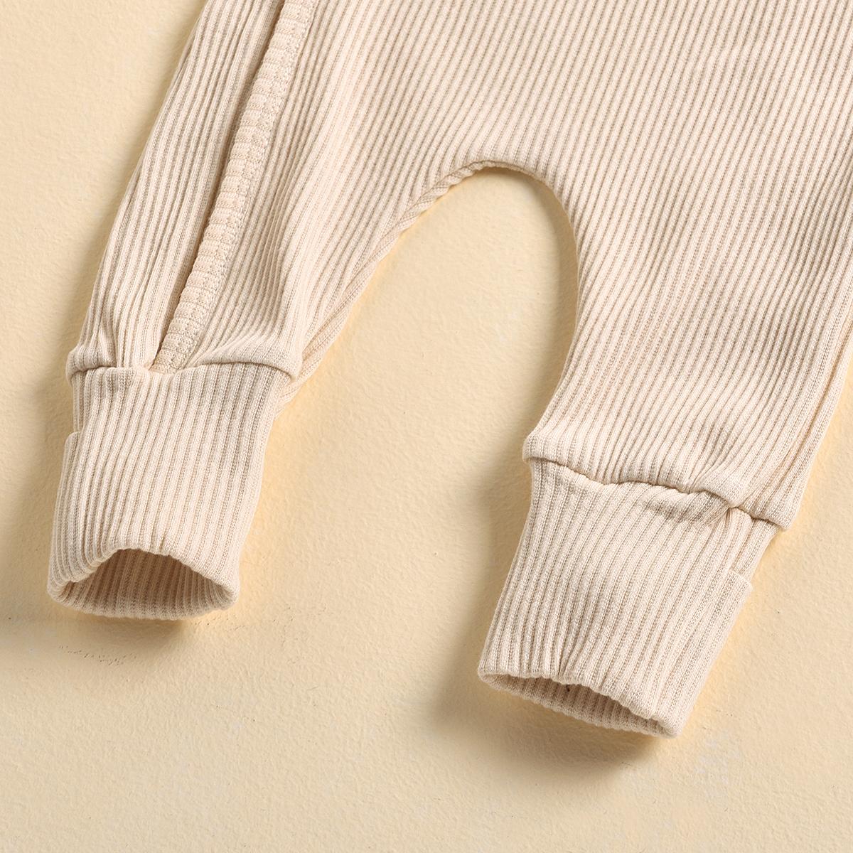 Frill Ribbed Thick Cotton Jumpsuit - Beige