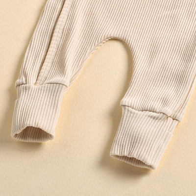 Frill Ribbed Thick Cotton Jumpsuit - Beige