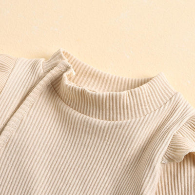 Frill Ribbed Thick Cotton Jumpsuit - Beige
