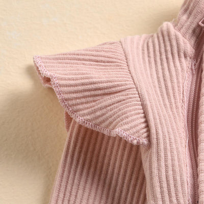 Frill Ribbed Thick Cotton Jumpsuit - Pink