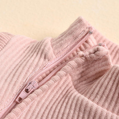 Frill Ribbed Thick Cotton Jumpsuit - Pink
