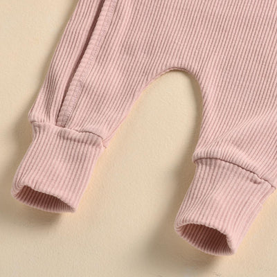 Frill Ribbed Thick Cotton Jumpsuit - Pink
