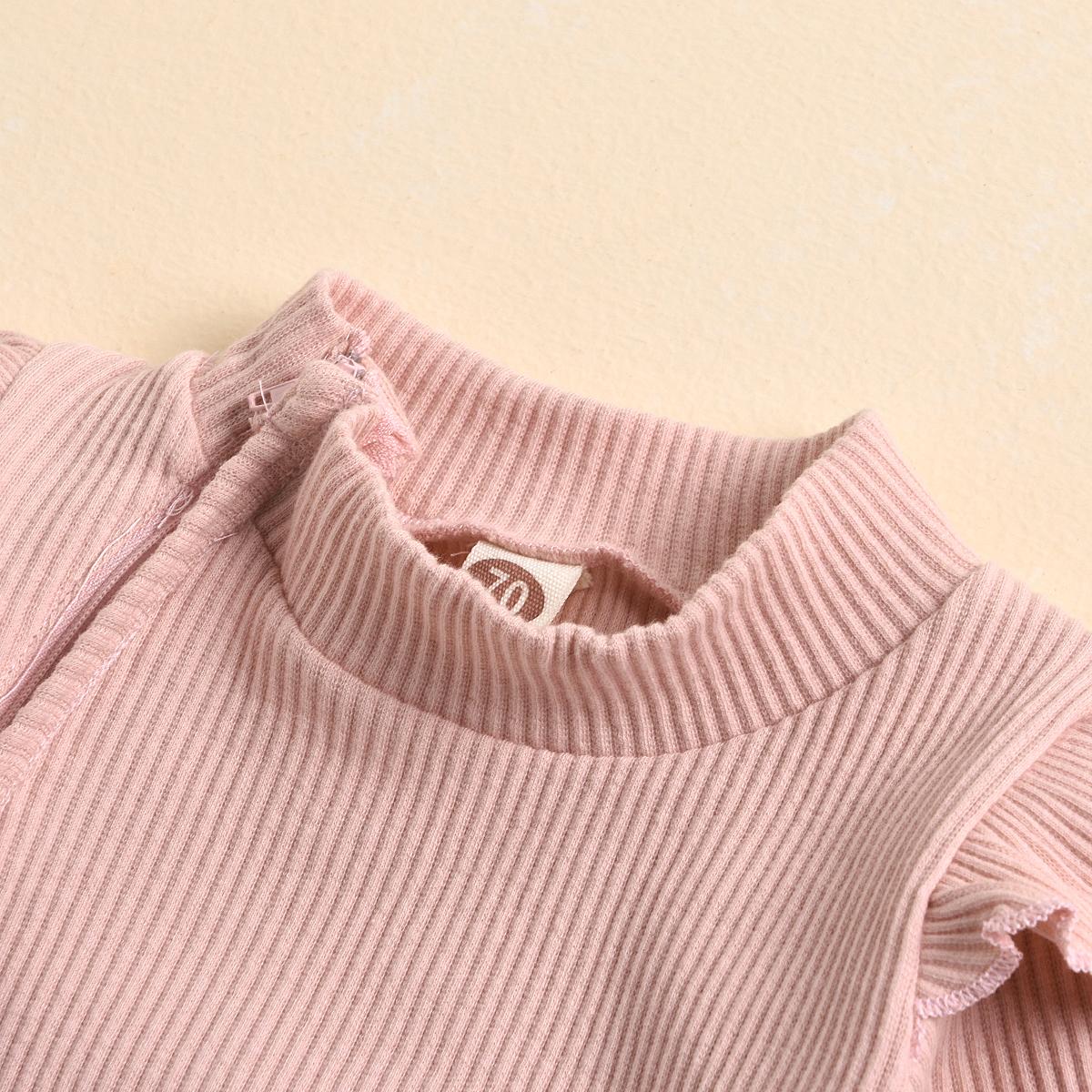Frill Ribbed Thick Cotton Jumpsuit - Pink