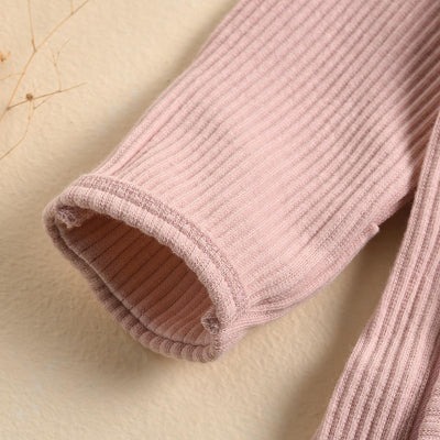 Frill Ribbed Thick Cotton Jumpsuit - Pink