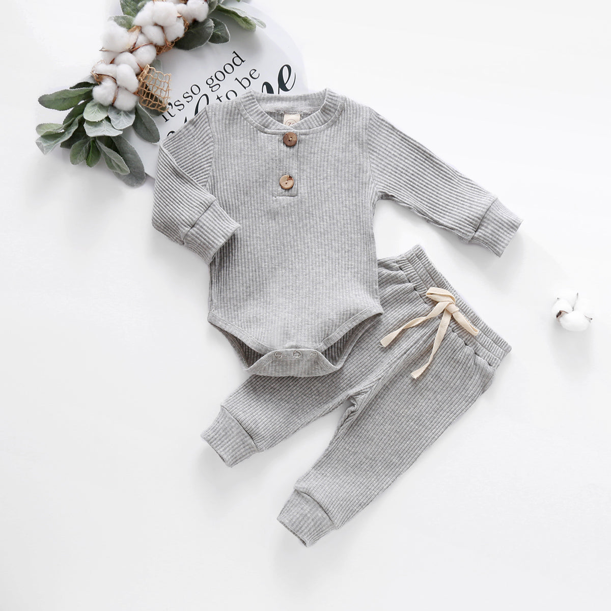 Zachary Ribbed Tracksuit - Light Grey